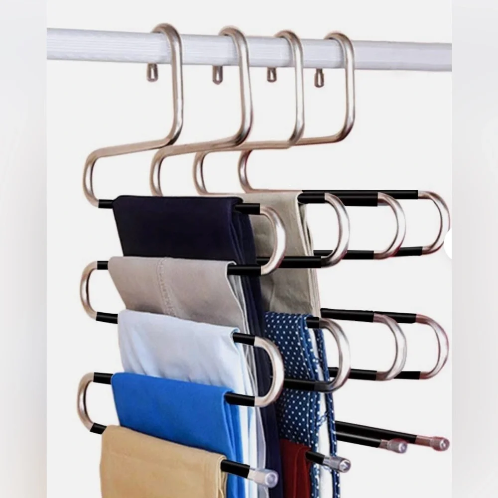 4 NEW Space saver 5 layer metal S shape hanger/organizer for pants, scarves…